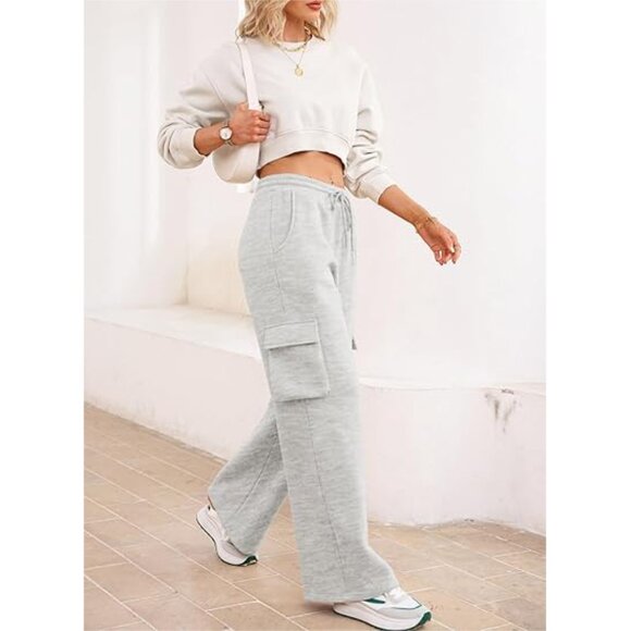 New Aleumdr Women High Waisted Drawstring Wide Leg Cargo Pants Size L - Picture 2 of 4